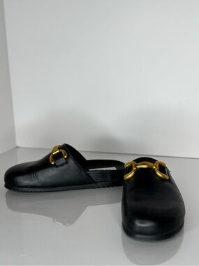 Steve Madden Black Leather Mules with Gold Hardware NWT